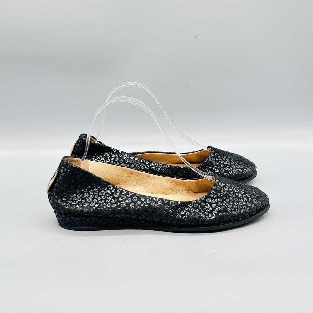 FS/NY Shoes Womens 8.5 Black Leather Animal Print Ballet Flats French Sole